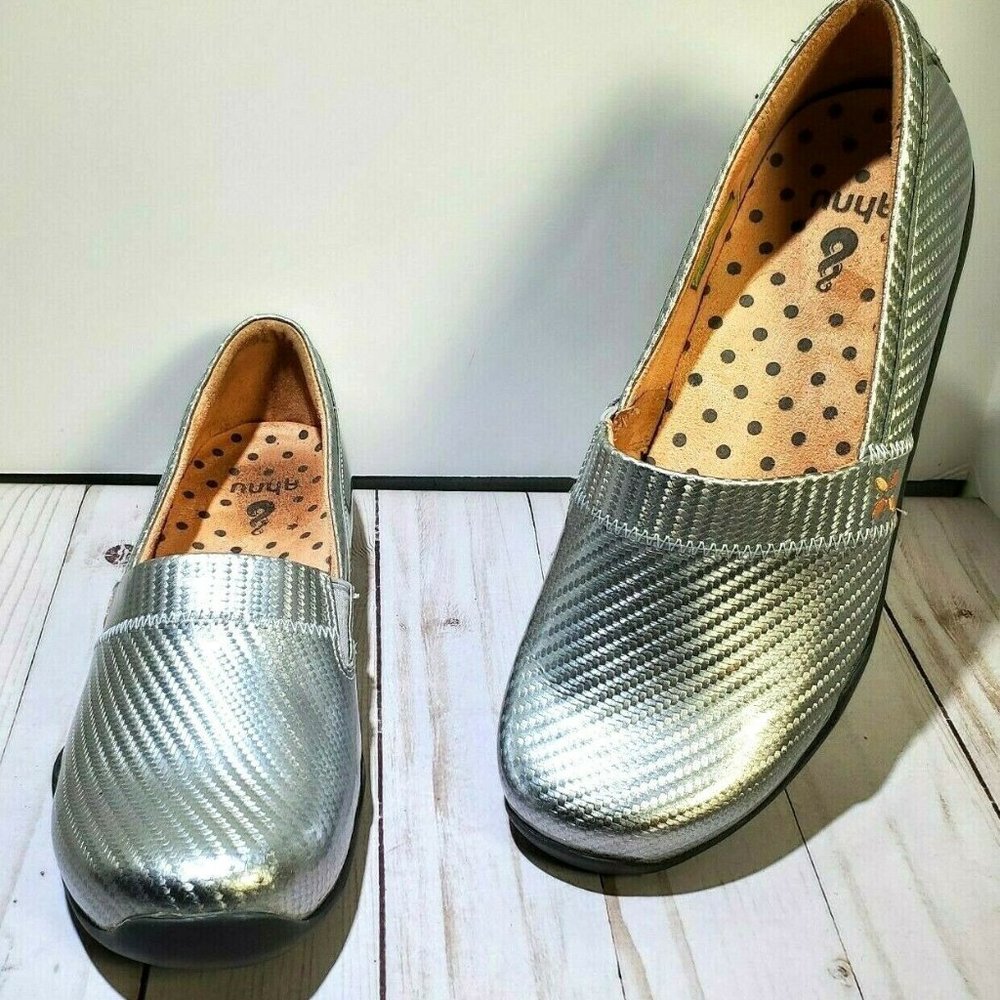 Ahnu Jackie Patent Leather Clog Silver Slip On